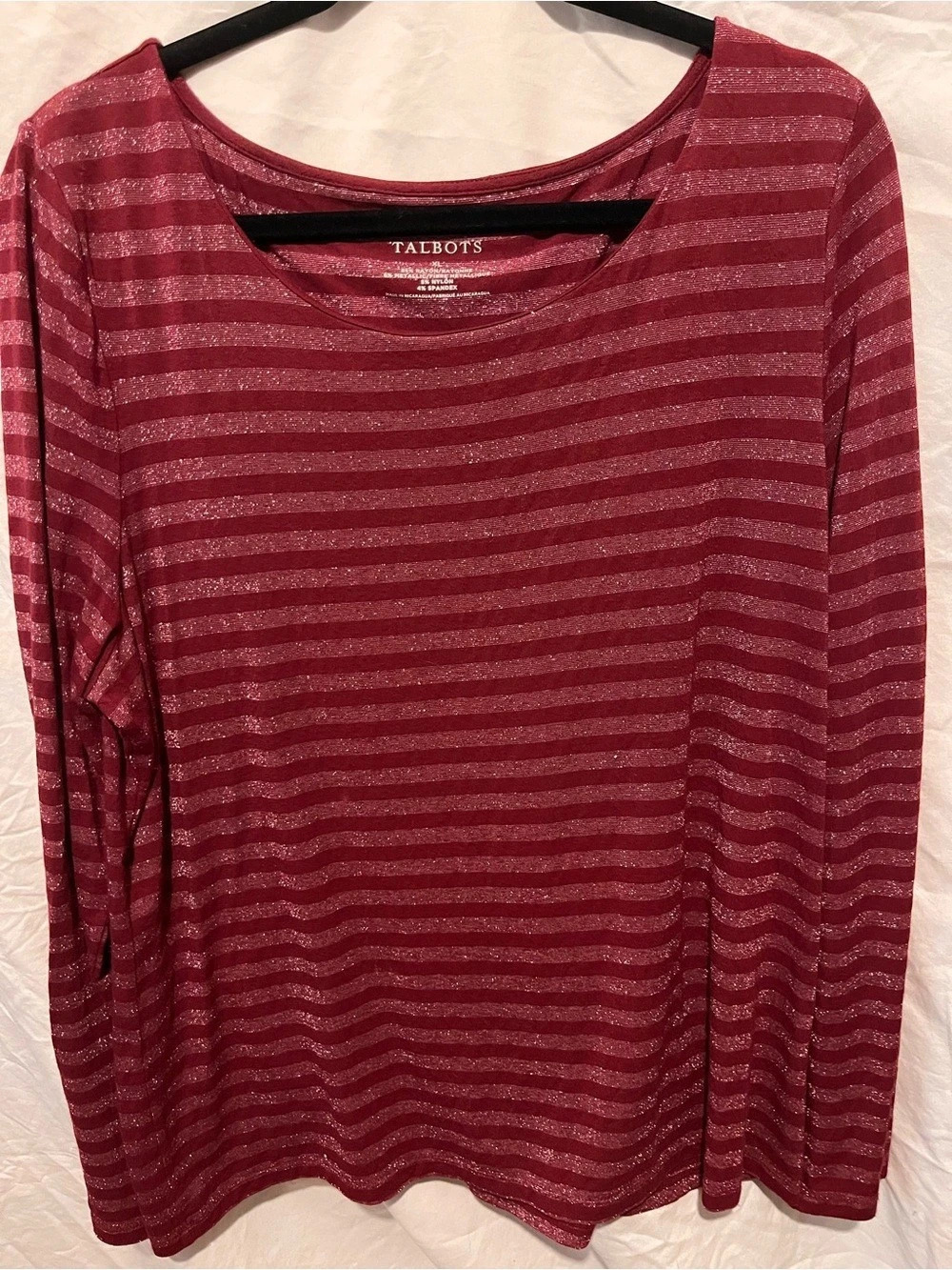 Talbots Metallic Stripe Long Sleeve Top Red XL